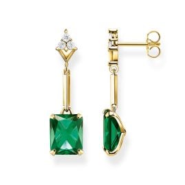 Thomas Sabo H2177-971-6 Women's Drop Earrings Gold Tone Green Stone