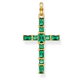 Thomas Sabo PE939-472-6 Kreuz-Anhänger mit Grünen Steinen Goldfarben