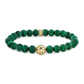 Thomas Sabo A2145-140-6-L17 Herren Beads-Armband aus grünen Steinen vergoldet
