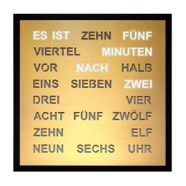 Filius 0402-9 Wort-Wanduhr Quadratische Wortuhr Goldfarben 40 cm