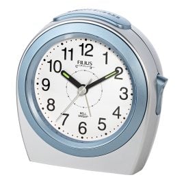Filius 0605-5 Quarz Wecker ohne Ticken Silberfarben/Hellblau