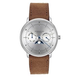 Sternglas S01-NM52-WL01 Wristwatch Naos Moon Phase Silver Tone/Suede Brown