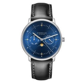 Sternglas S01-NM06-BR02 Quartz Watch Naos Moon Phase Blue/Leather Black