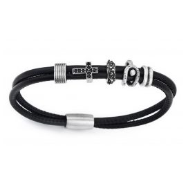 Amen BR102-L Men's Bracelet Black Leather