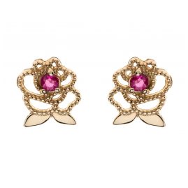 Disney E401056GRL Children's Earrings Rose 375 Gold with Ruby