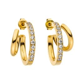 Purelei Women's Hoop Earrings Gold Plated Double Glitter