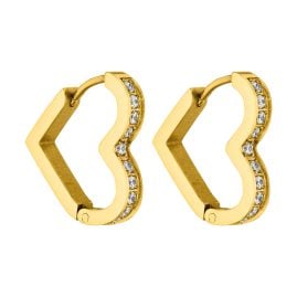 Purelei Women's Hoop Earrings Gold Plated Glitter Heart