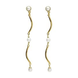 Victoria Cruz A4770-00DT Ladies' Drop Earrings Milan Gold Tone with Pearls