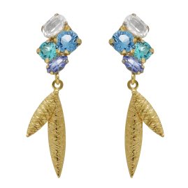 Victoria Cruz A4790-MDT Women's Dangle Earrings Lisbon Gold Tone Blue
