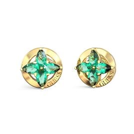 Guess JUBE06040JWYGGN Damen-Ohrringe Ohrstecker Flowers Grün Goldfarben