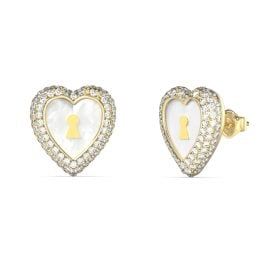 Guess JUBE06065JWYGT/U Damen-Ohrringe Ohrstecker Herz Perlmutt Goldfarben
