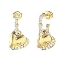 Guess JUBE06076JWYGT/U Damen-Ohrringe Herz Pavé Creolen Goldfarben