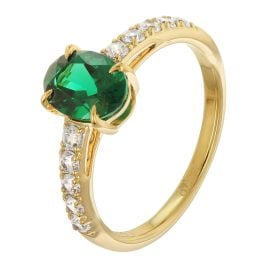 GLIZZ GL1148-11 Damenring Gelbgold 375 / 9K Lab-Grown Smaragd und Zirkonia