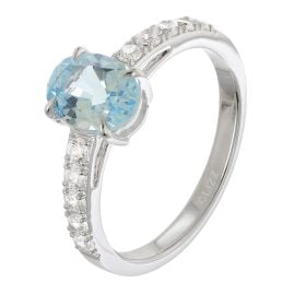 GLIZZ GL1144-02 Damenring Weißgold 375/9K mit Blautopas und Zirkonia