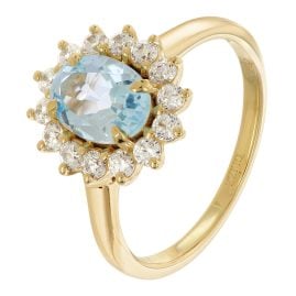 GLIZZ GL1137-02 Damenring Gelbgold 375/9K mit Blautopas und Zirkonia