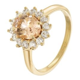 GLIZZ GL1137-09 Damenring Gelbgold 375/9K mit Rosa Morganit und Zirkonia
