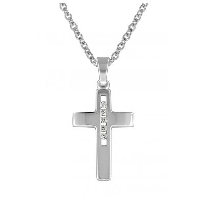 Echtgold 333 Kinder Kreuz Echt Gold 333 (8K) Kinder-Kreuz-Anhänger Mit Kette - Zirkonia-Stein, Vergoldet Silber, Für Taufe & Kommunion Schmuck Gold