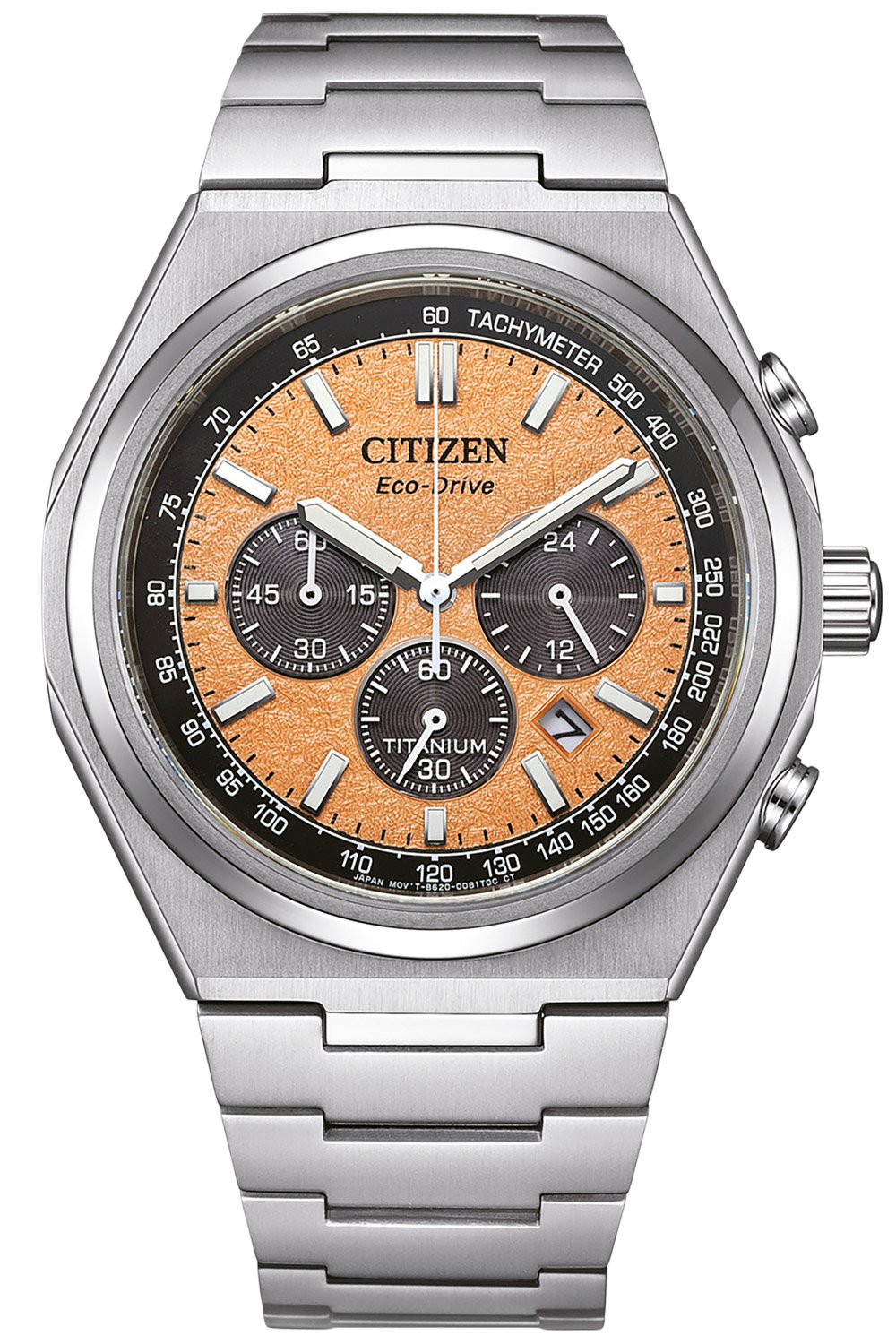 Citizen CA4610-85Z Eco-Drive Herrenarmbanduhr Chronograph Titan Pfirsich