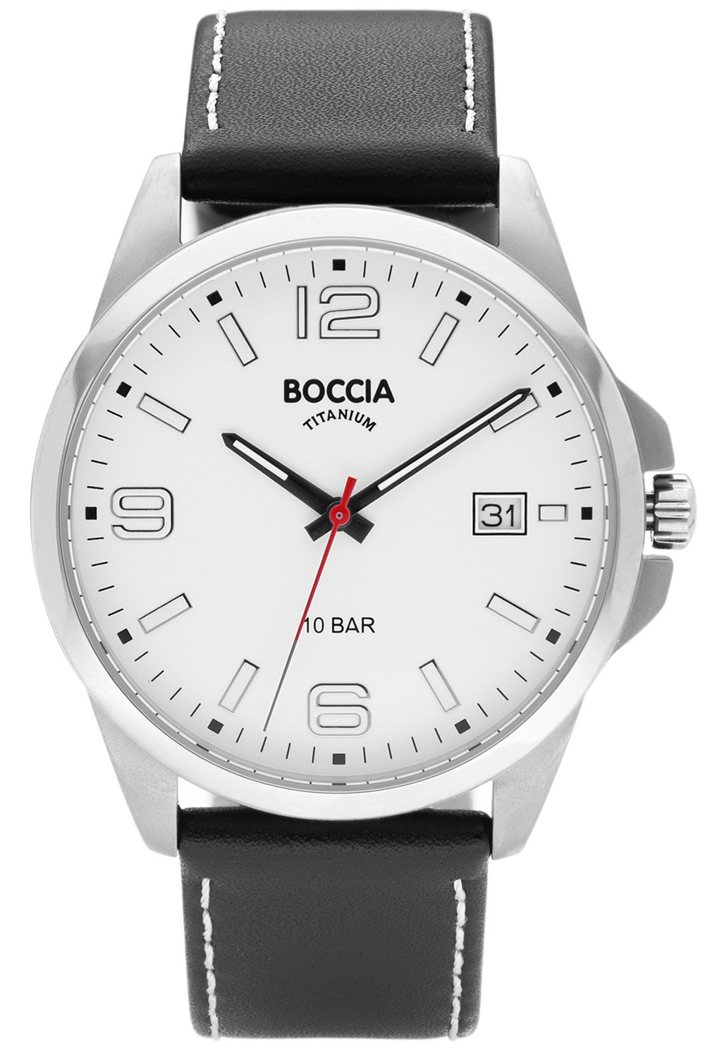 Boccia 3671-01 Herrenuhr Titan mit Lederband Schwarz