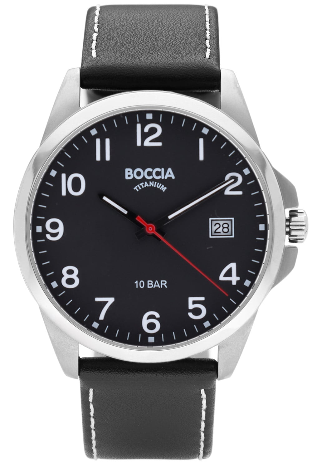 Boccia 3671-02 Herrenuhr Titan mit Lederband Schwarz