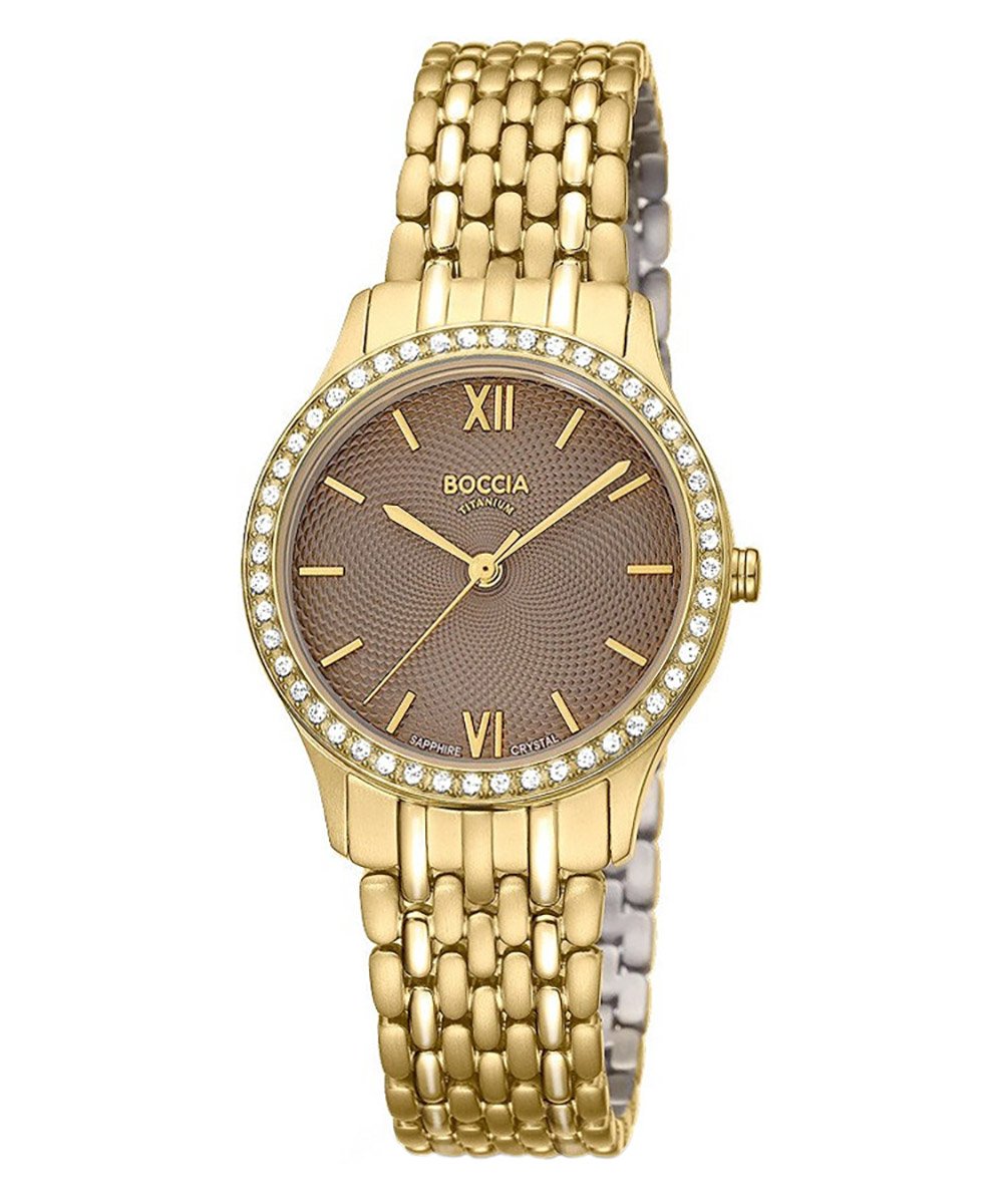 Boccia 3376-03 Damen-Titanuhr mit Saphirglas Goldfarben/Braun Boccia 3376-03 Damen-Titanuhr mit Saphirglas Goldfarben/Braun