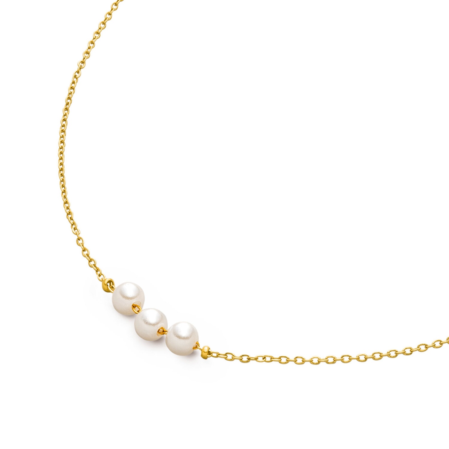 Boccia 08097-02 Damen-Kette Titan Goldplattiert mit 3 Süßwasser-Zuchtperlen