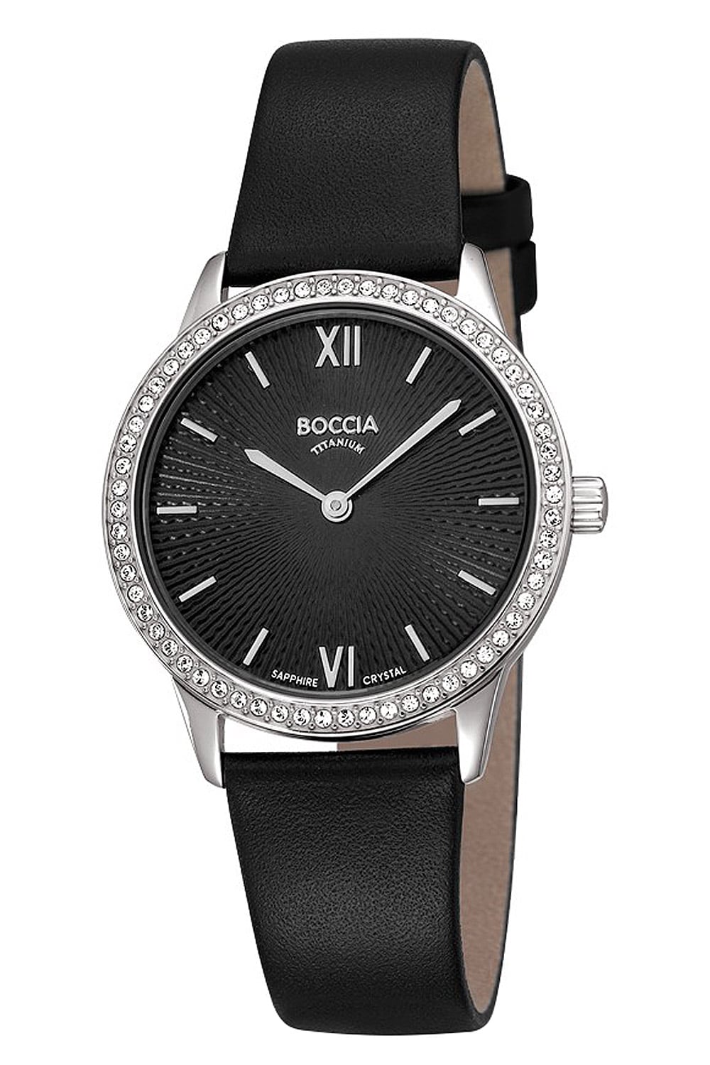 Boccia 3382-01 Damenuhr Quarz Titan mit Lederband Schwarz
