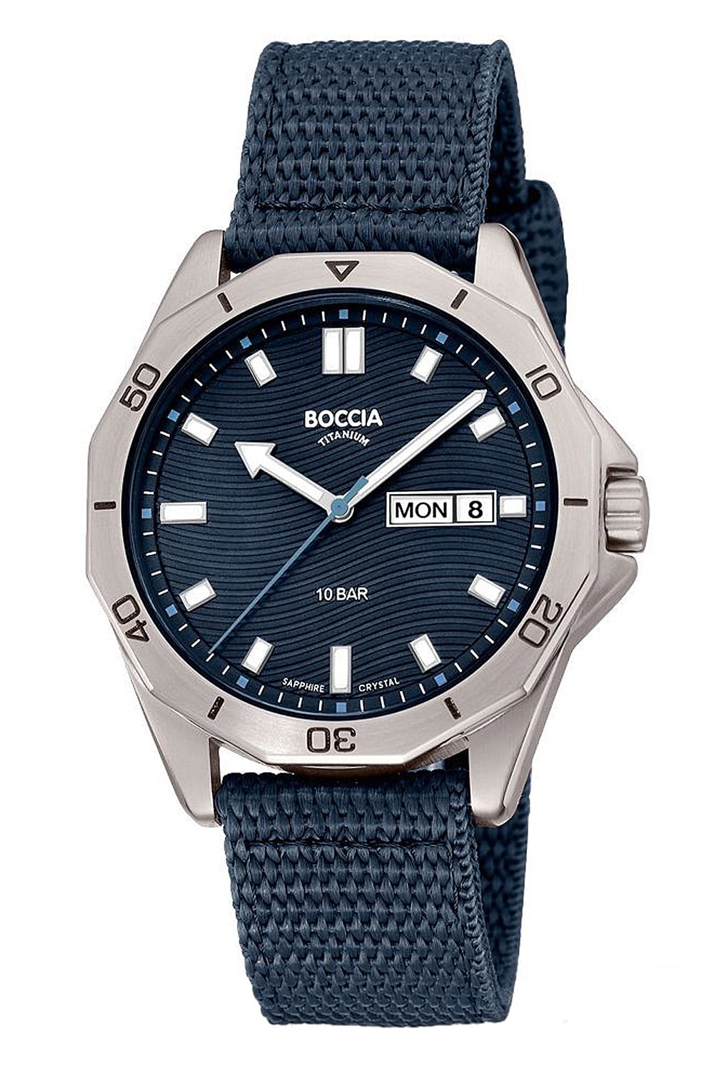Boccia 3680-01 Titan-Armbanduhr für Herren mit Saphirglas 10 bar Blau