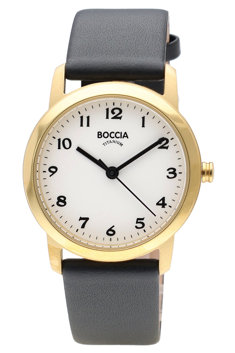 Boccia 3291-04 Damen-Armbanduhr mit Lederband Schwarz/Goldfarben