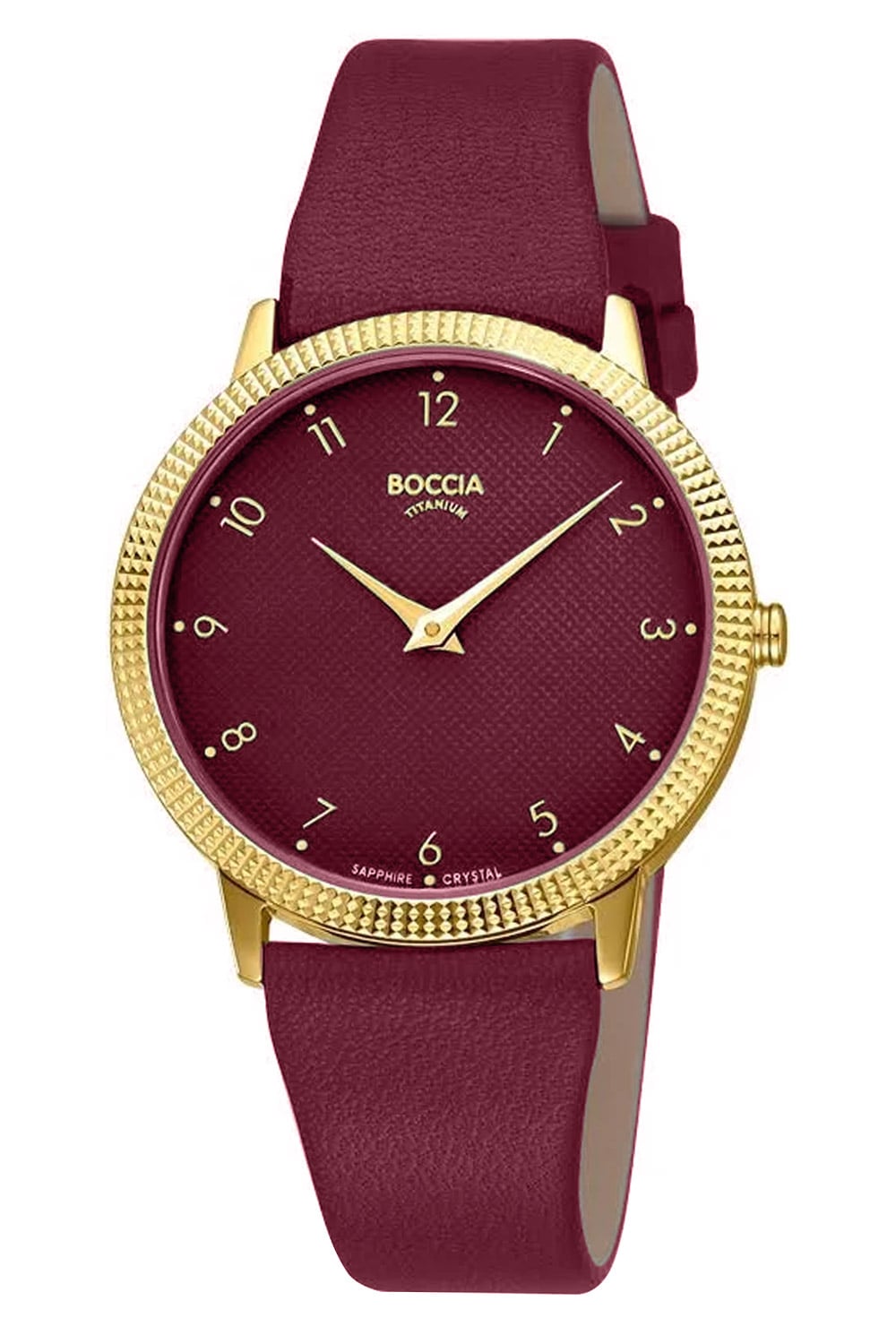 Boccia 3381-03 Quarzuhr für Damen Titan Bordeauxrot/Goldfarben