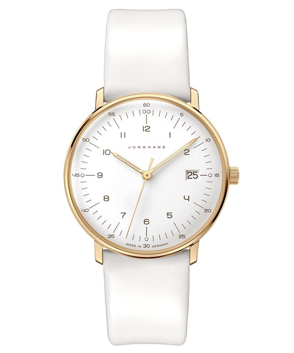 Junghans 47/7451.02 max bill Damenuhr mit Saphirglas Weiß/Goldfarben