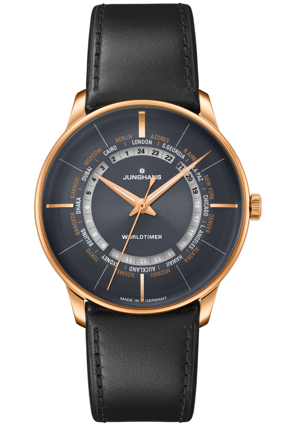 Junghans Automatic Men s Watch Meister Worldtimer Leather Strap