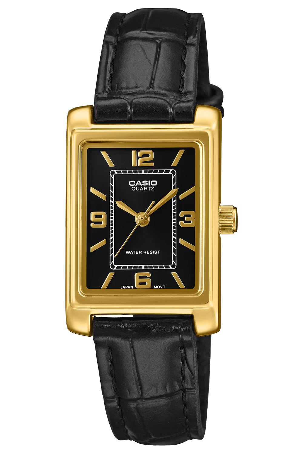 Casio LTP-1234PGL-1AEF Armbanduhr für Damen Rechteckig Schwarz/Goldfarben