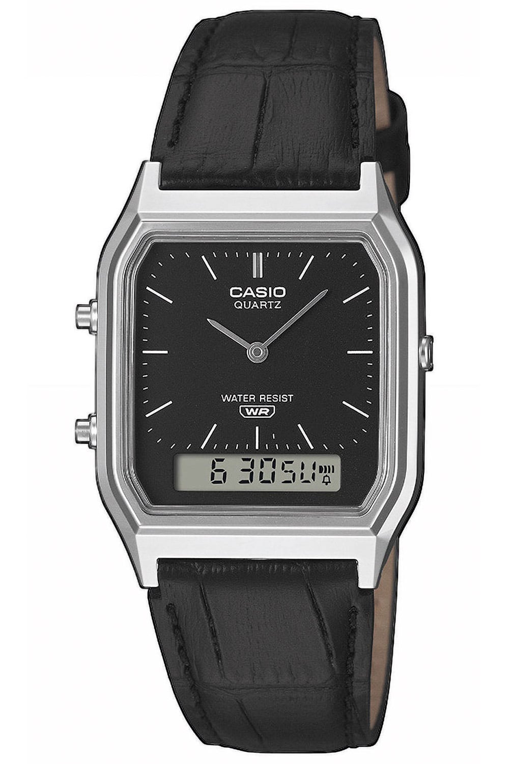 Casio AQ-230EL-1AEF Collection Edgy Armbanduhr Ana-Digi Leder Schwarz