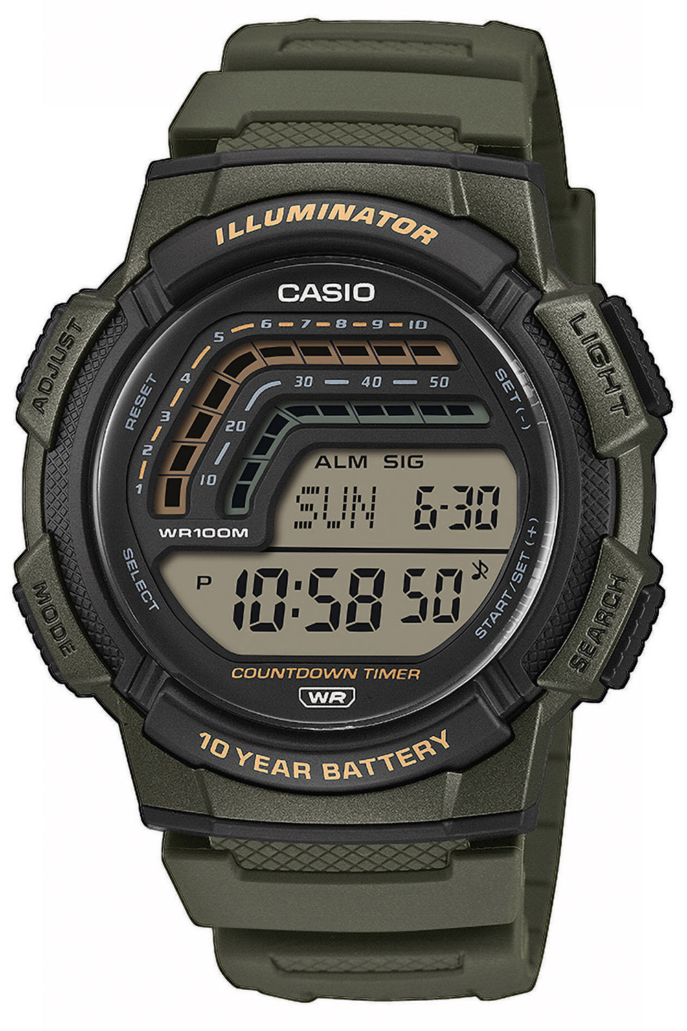 Casio WS-1800-3AVEF Casio Timeless Digitaluhr für Herren Khaki