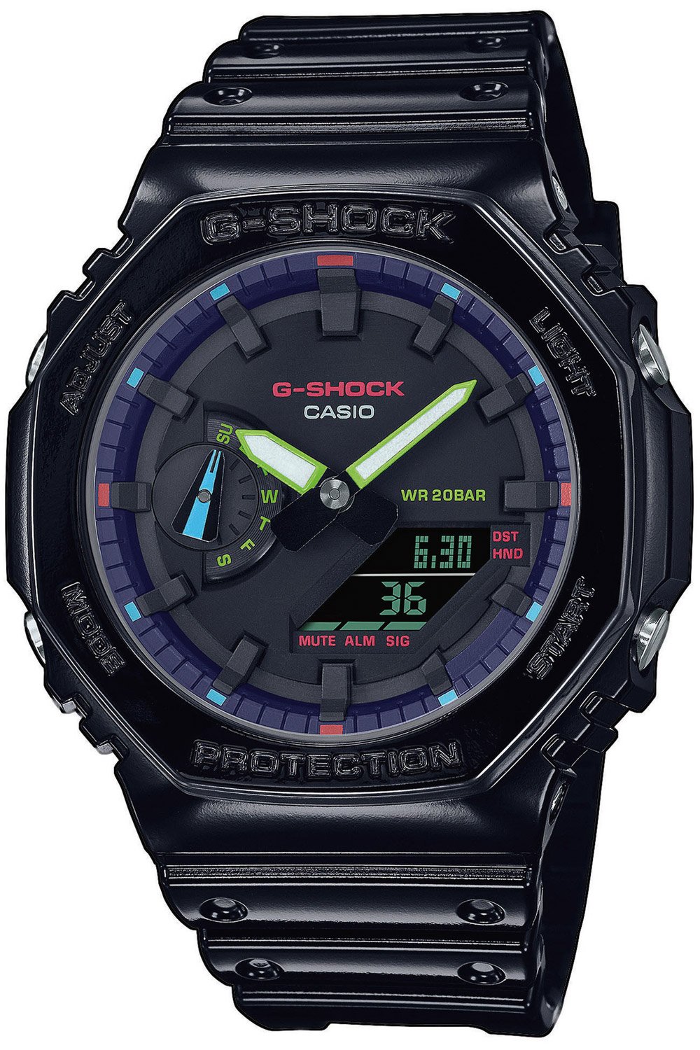 Casio GA-2100RGB-1AER G-Shock Classic AnaDigi Herrenuhr Schwarz/Regenbogen