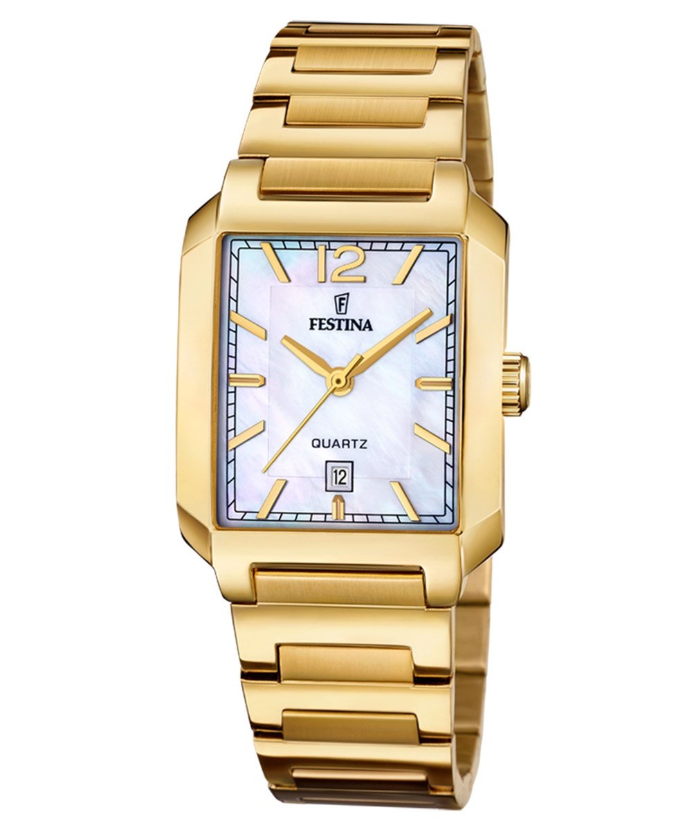 Festina F20680/2 Damenuhr Quarz Rechteckig Goldfarben/Perlmutt