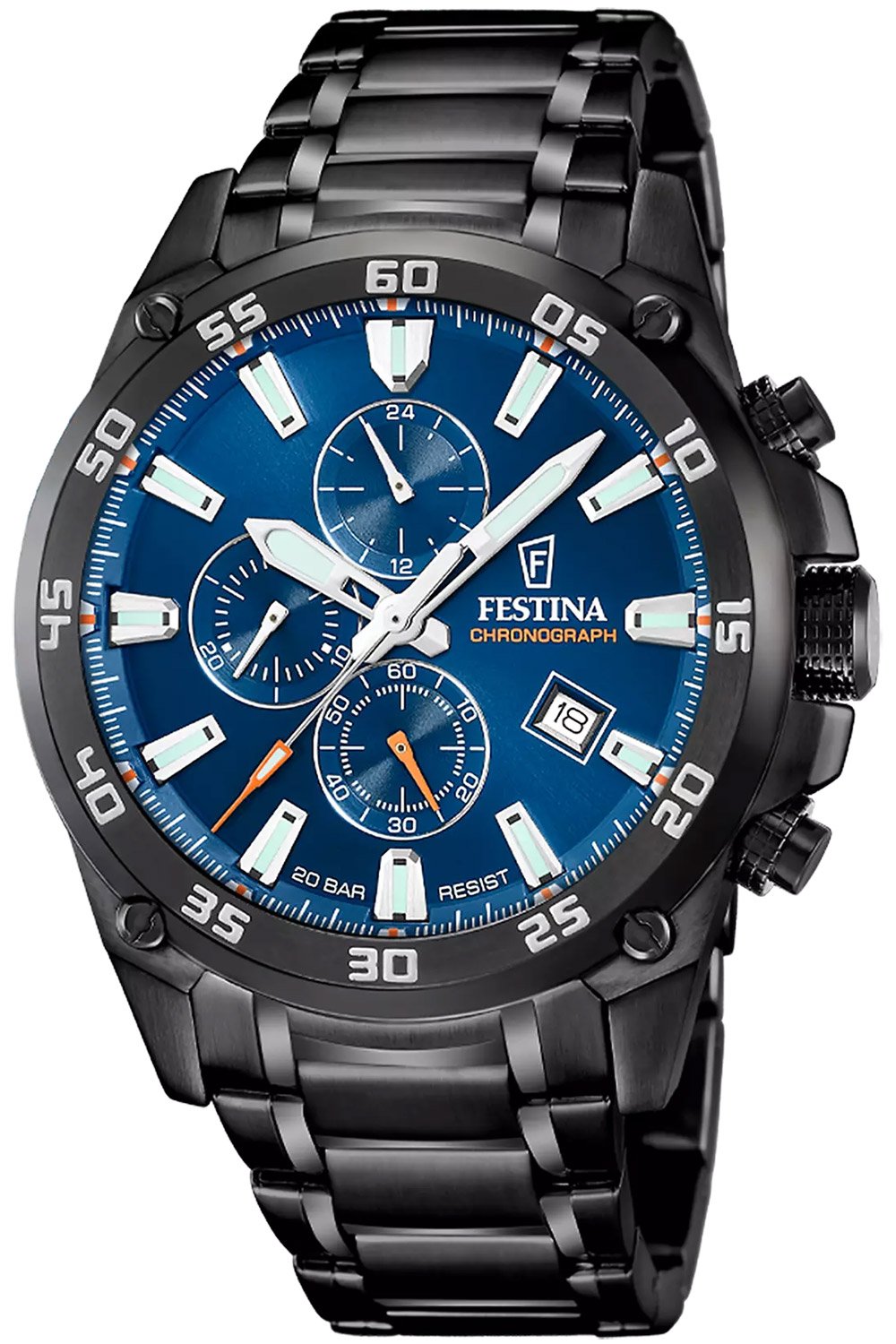 Festina F20735/1 Herrenuhr Chronograph Schwarz/Blau 20 bar Festina F20735/1 Herrenuhr Chronograph Schwarz/Blau 20 bar