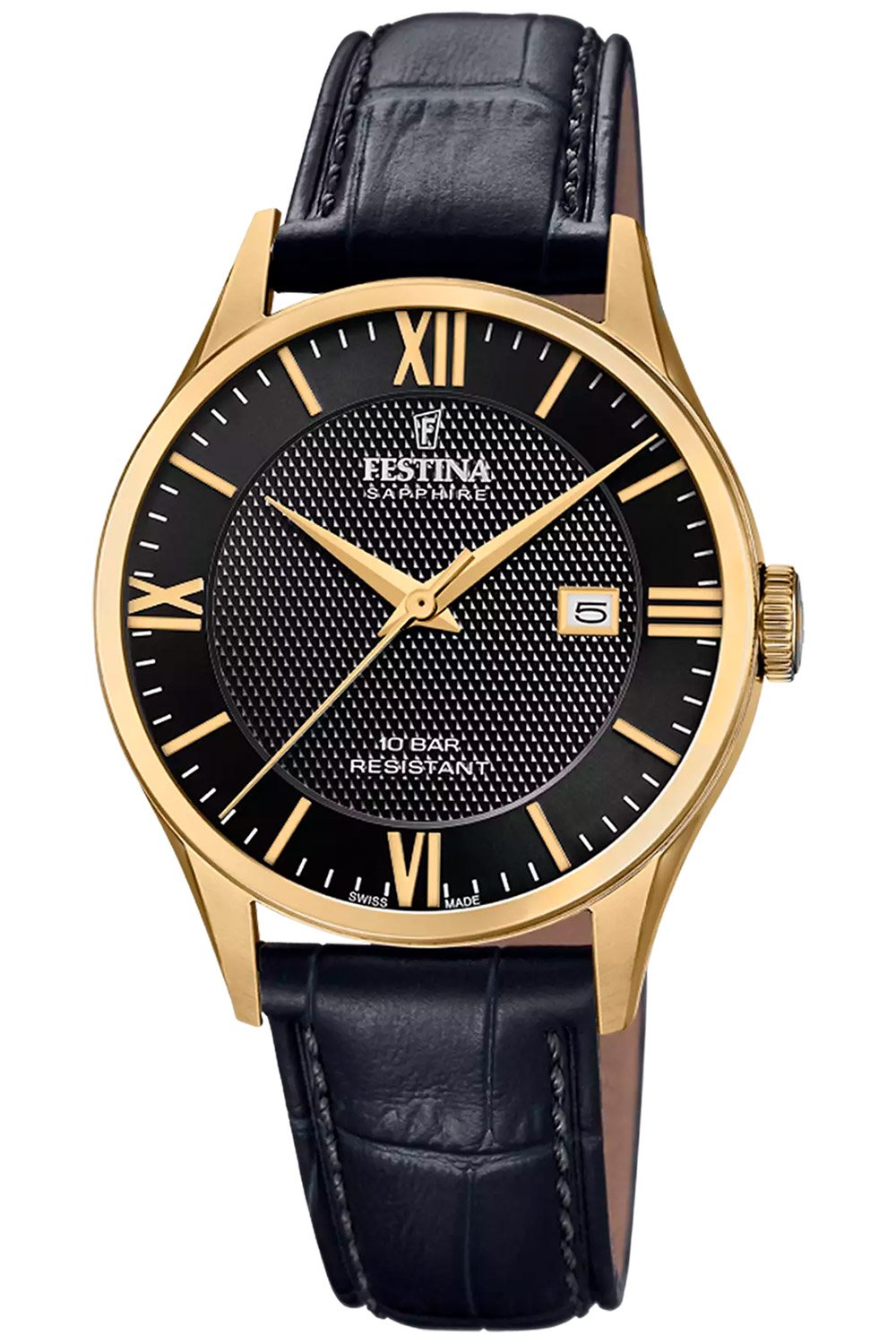 Festina F20010/4 Herren-Armbanduhr Schwarz/Goldfarben mit Saphirglas