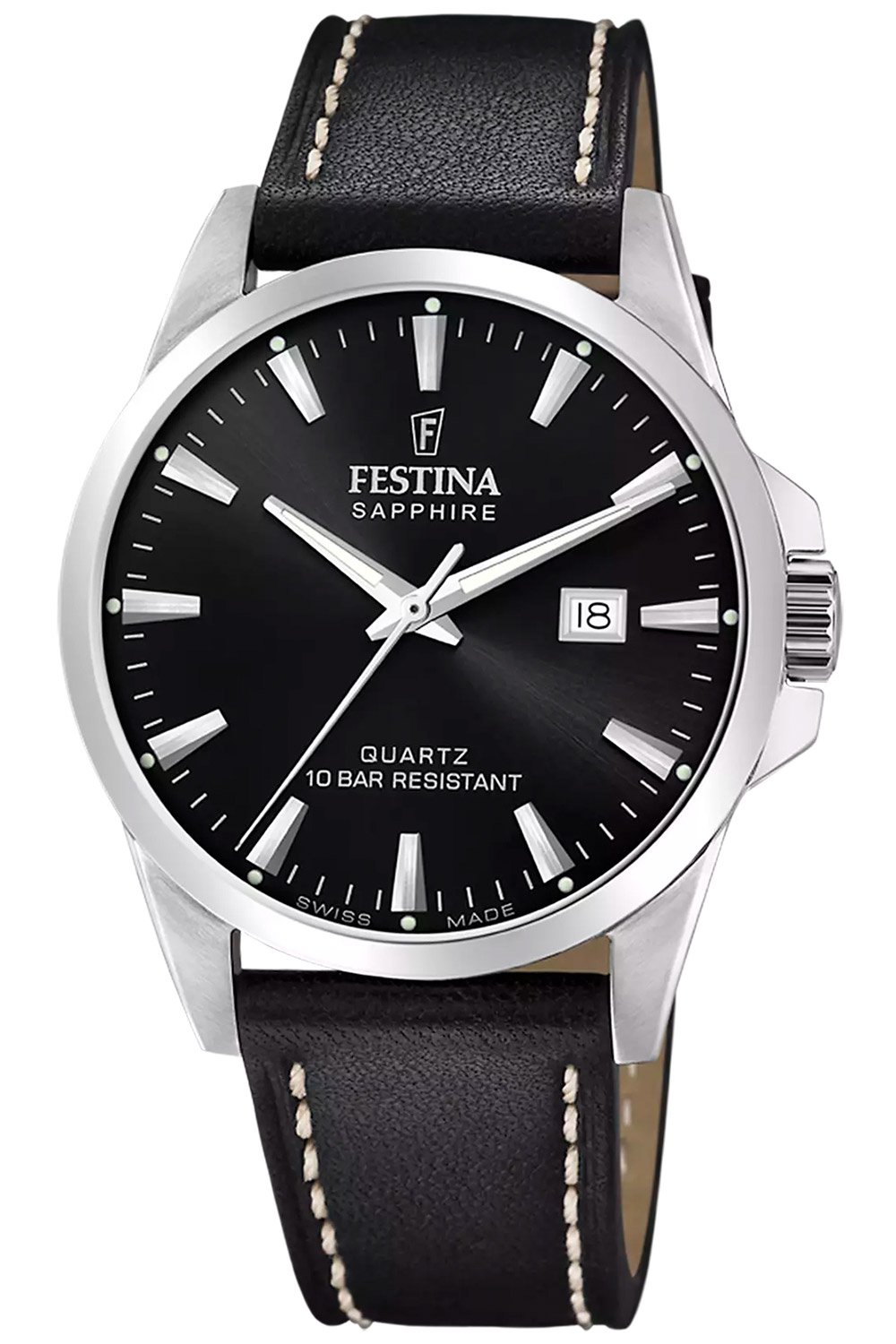 Festina F20025/4 Herrenuhr mit Lederband Schwarz