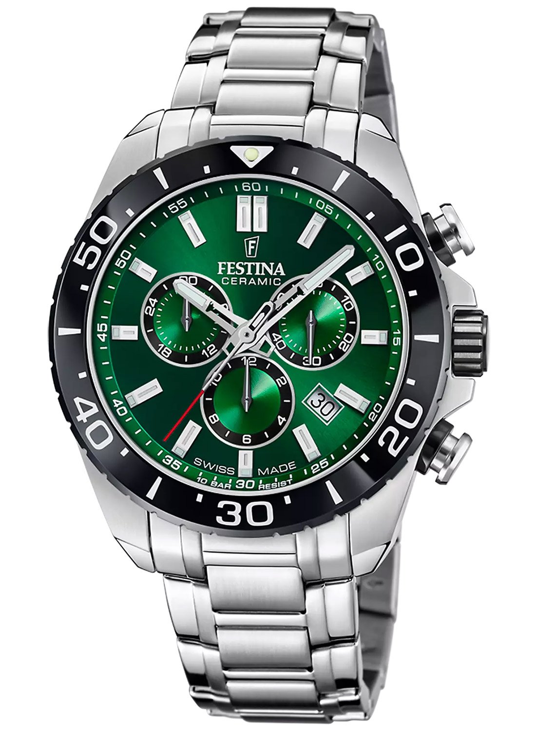 Festina F20042/3 Herren-Chronograph Stahl/Grün mit Saphirglas Festina F20042/3 Herren-Chronograph Stahl/Grün mit Saphirglas