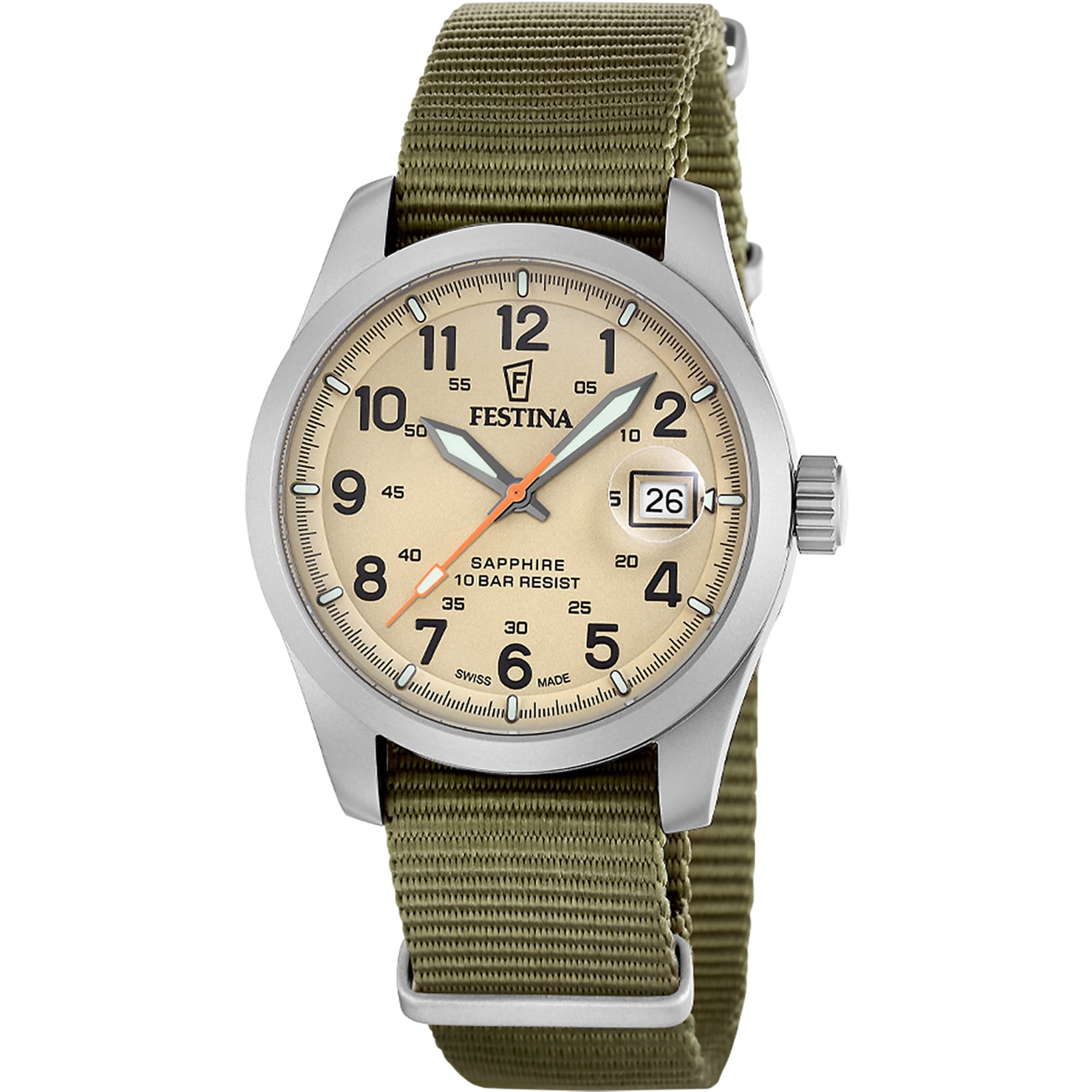 Festina F20082/1 Herrenarmbanduhr Quarz Khakifarben mit Saphirglas