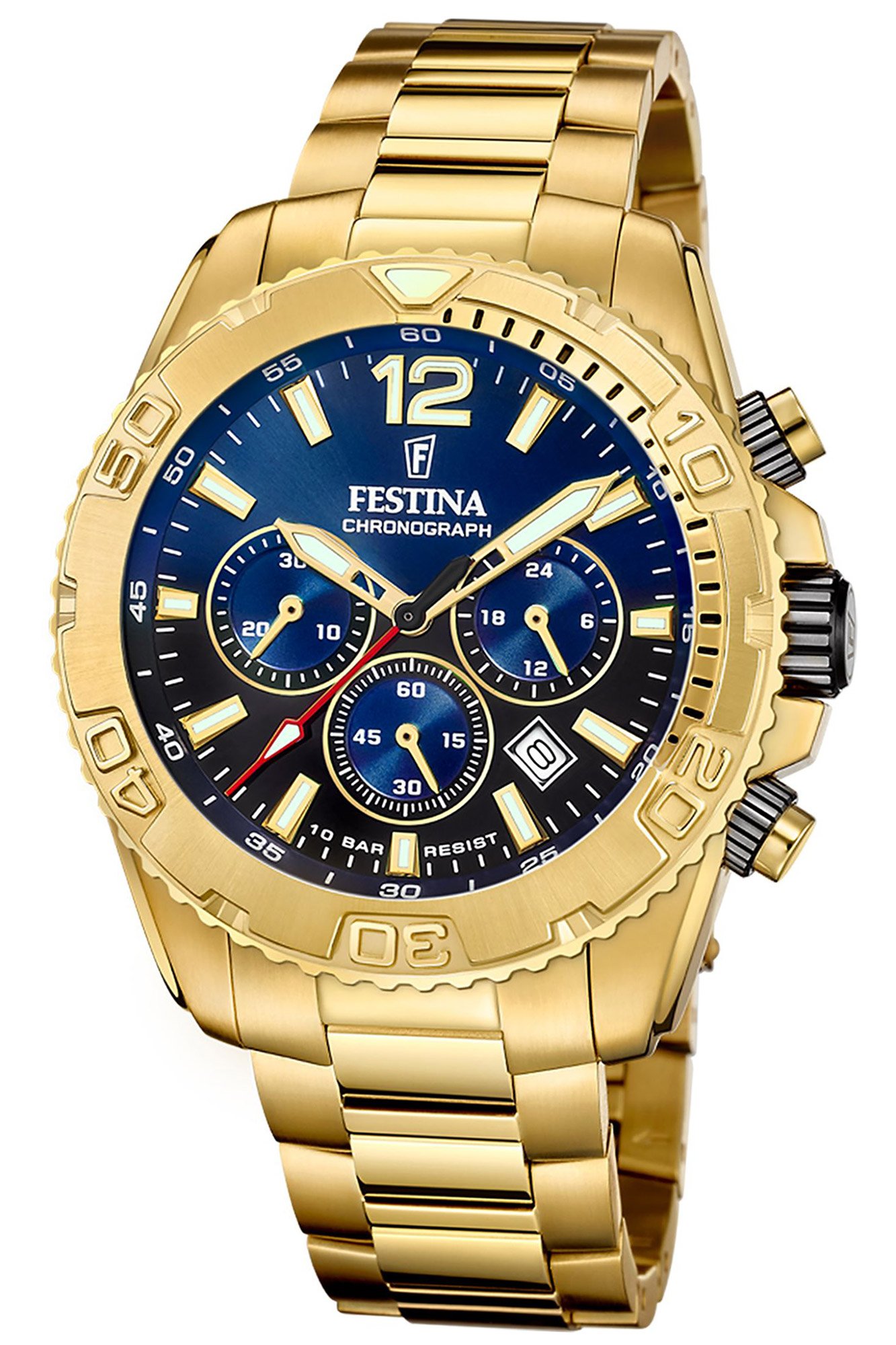 Festina F20684/2 Herrenuhr Chronograph Goldfarben/Blau