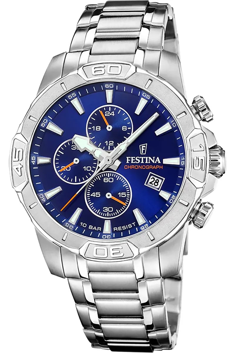 Festina F20704/2 Herrenuhr Chronograph Stahl/Blau