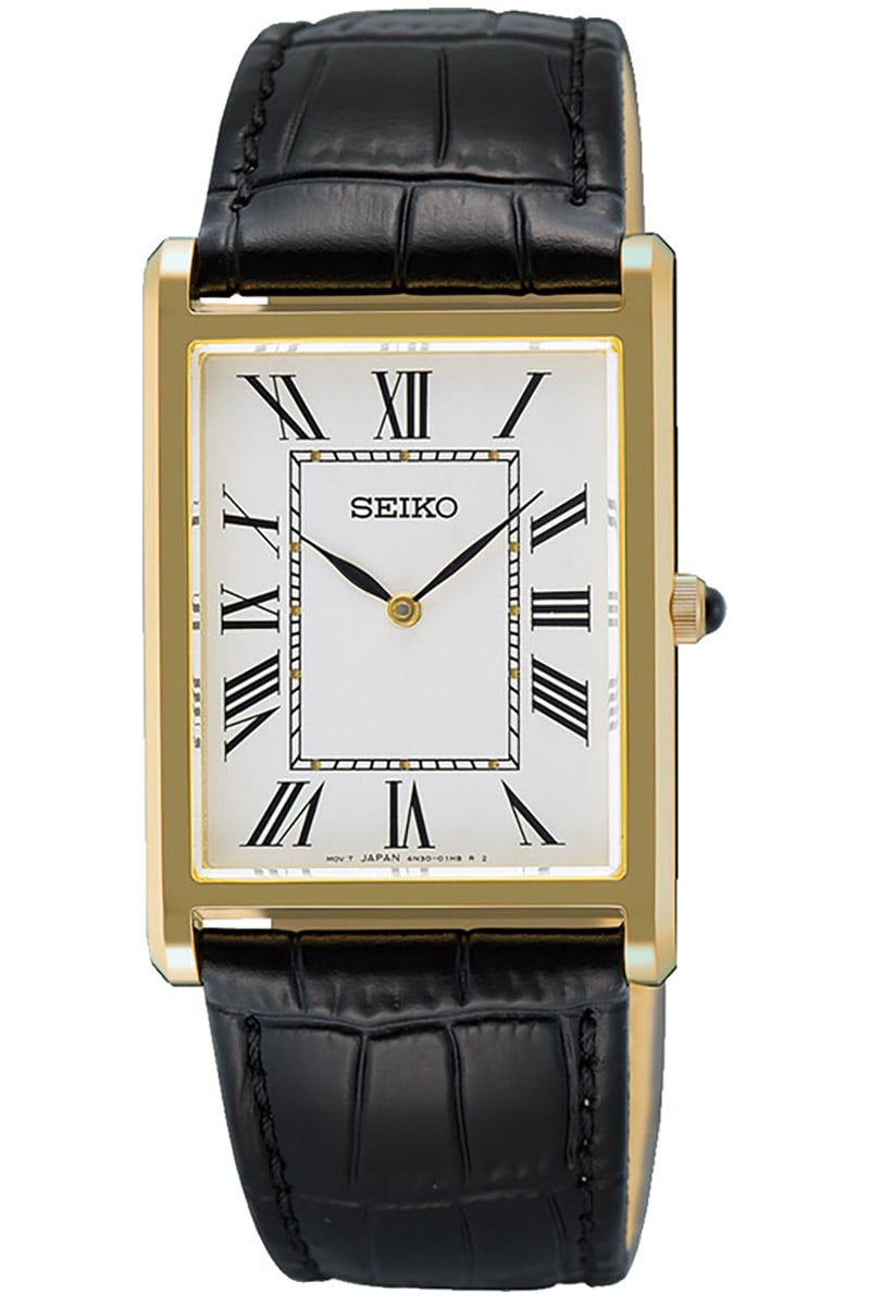 Seiko SWR104P1 Herren-Quarzuhr mit Lederband Schwarz/Goldfarben