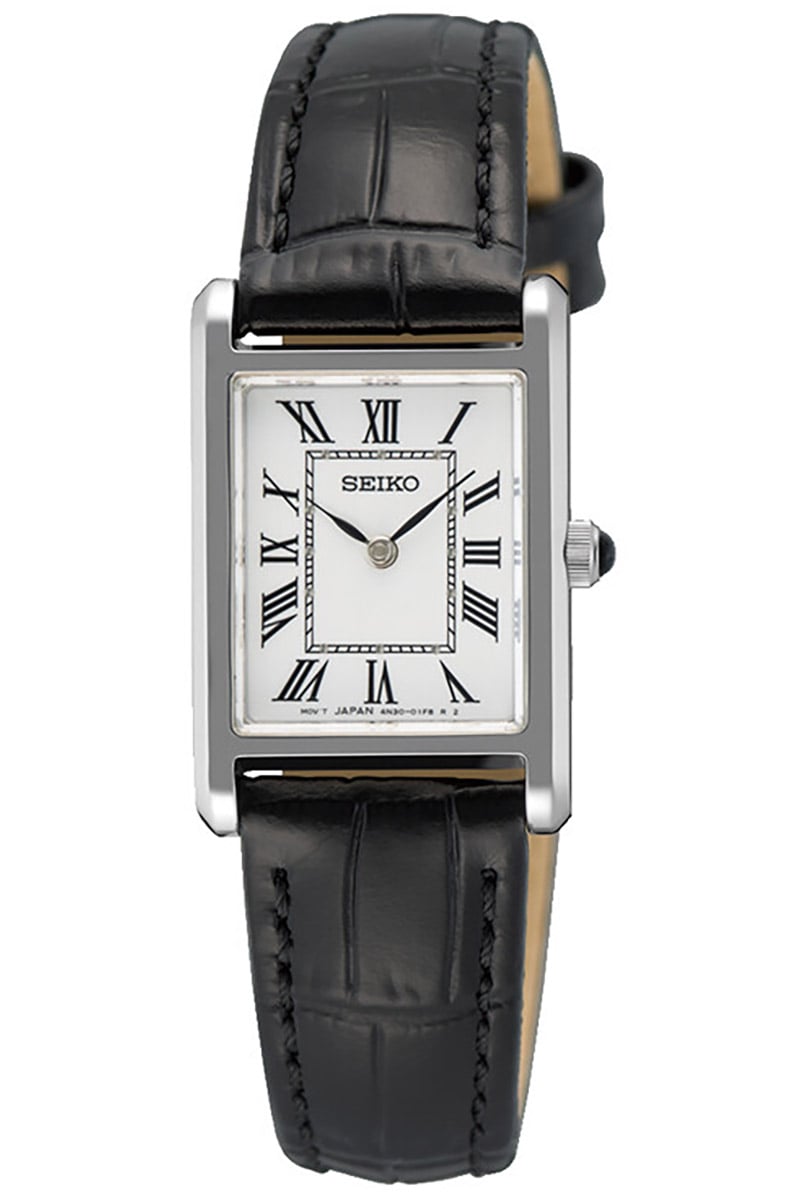 Seiko SWR107P1 Damenuhr Quarz mit Lederband Schwarz