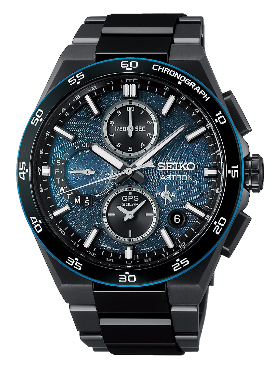 Seiko SSH187J1 Astron GPS Solar Herrenuhr Chrono Titan Schwarz/Blau LE