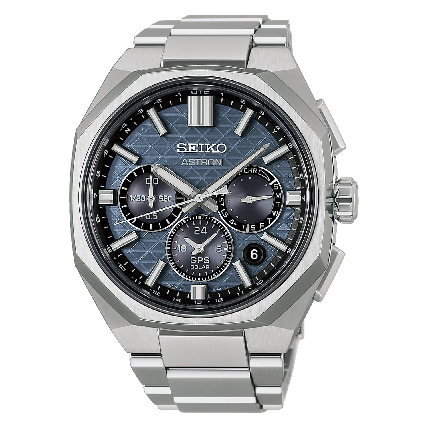 Seiko HAB001J1 Astron GPS Solar Herren-Armbanduhr Chronograph Titan/Blau