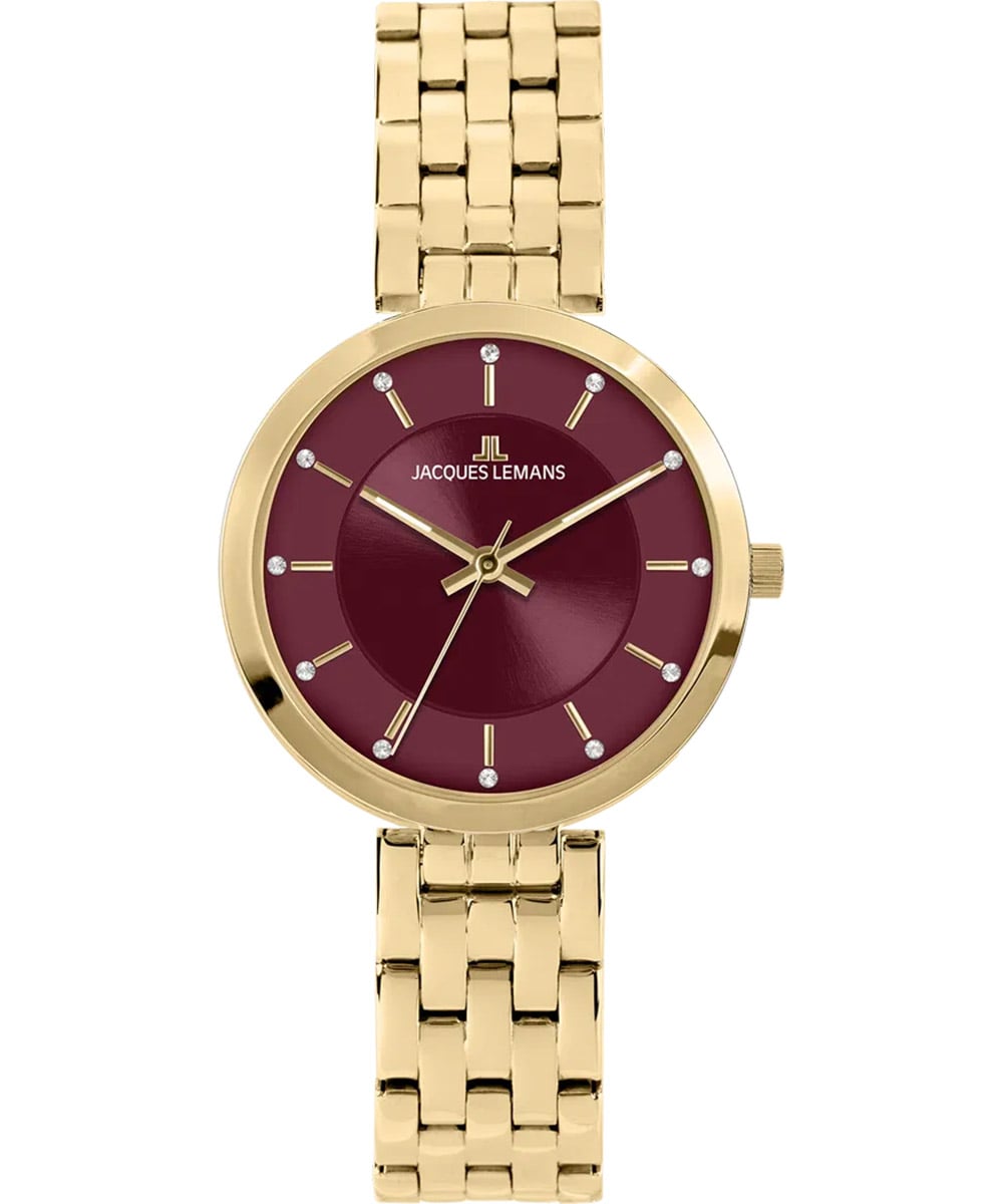 Jacques Lemans 1-2211H Damen-Armbanduhr Milano Goldfarben/Weinrot Jacques Lemans 1-2211H Damen-Armbanduhr Milano Goldfarben/Weinrot