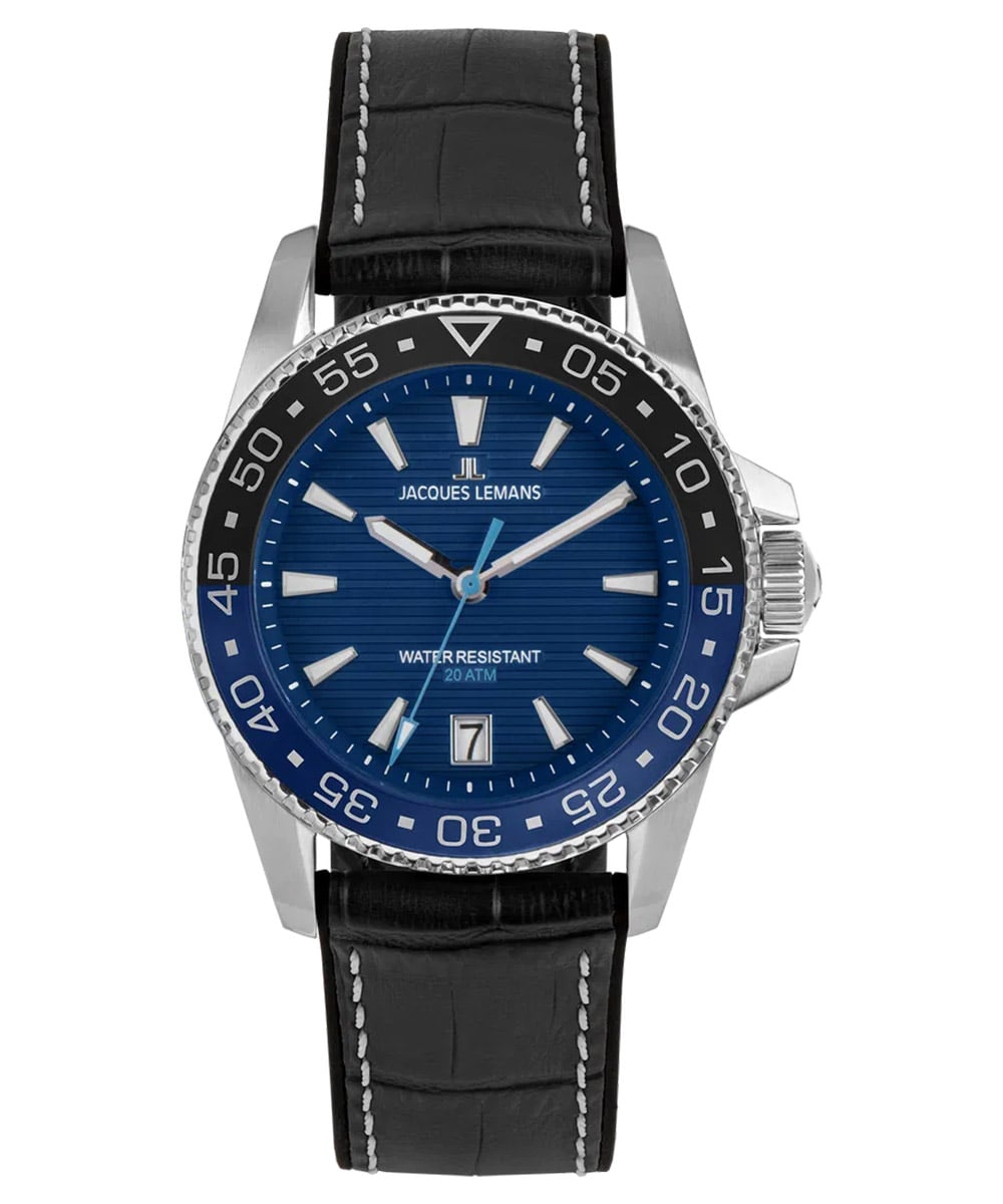 Jacques Lemans 1-2205B Herrenuhr Quarz Liverpool Diver Schwarz/Blau